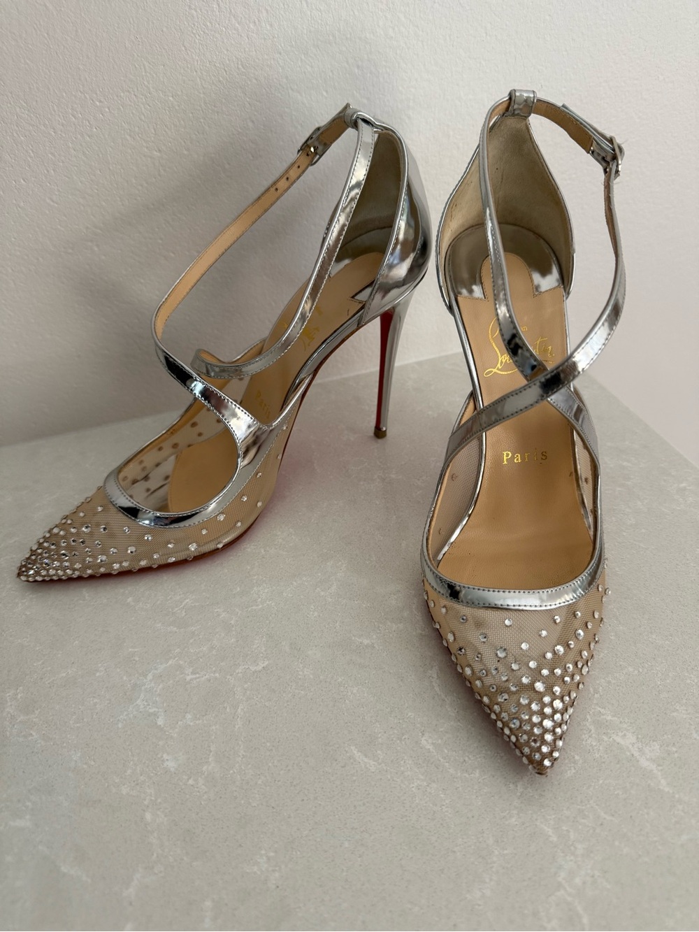 Christian Louboutin Twistissima Strass Pump 100 Silver Size 37.5 wedding
